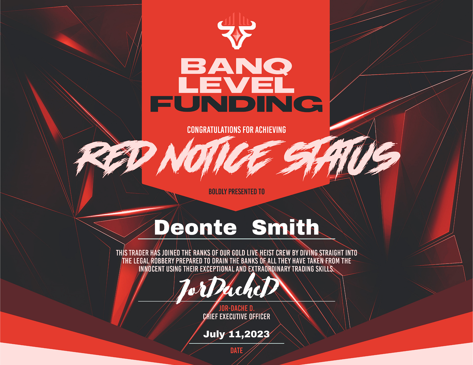 Red Notice Certification - Deonte Smith